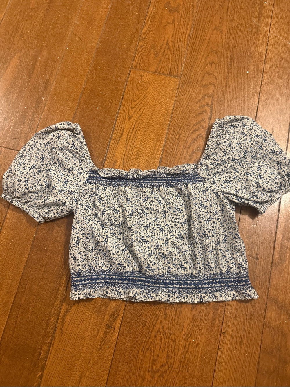 Madewell Blue and White Floral Smocked Crop Top and Shorts set